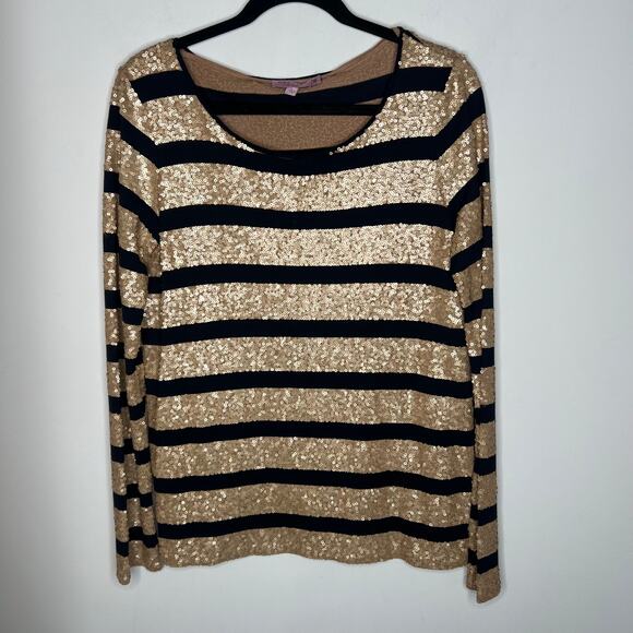 Calypso St. Barth Black & Gold Sequin Stripe Long Sleeve T-Shirt Size M - Picture 6 of 8